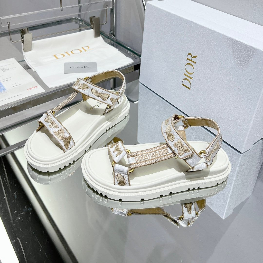 Luxury DiorD-Wave Sandal In Dark Beige Mix White Cowhide 100757