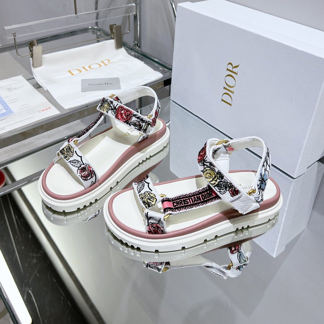 Luxury DiorD-Wave Sandal In Colorful Mix White Cowhide 100759