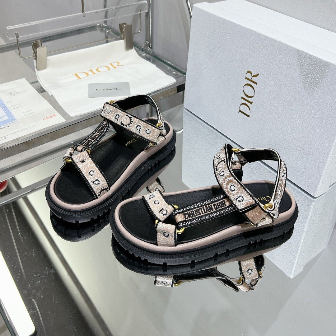 Luxury DiorD-Wave Sandal In Light Pink Black Cowhide 100761