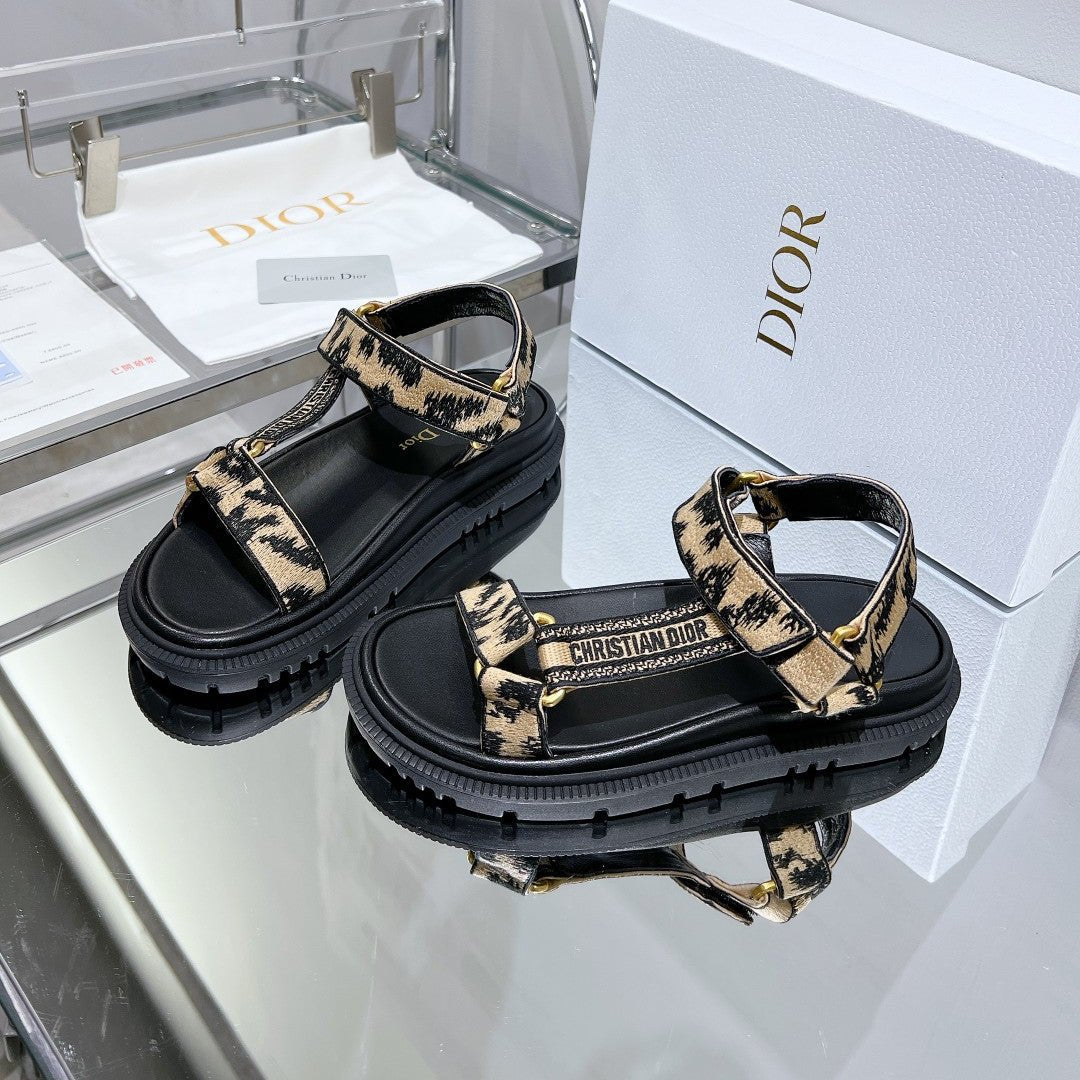Luxury DiorD-Wave Sandal In Drak Beige Black Cowhide 100765