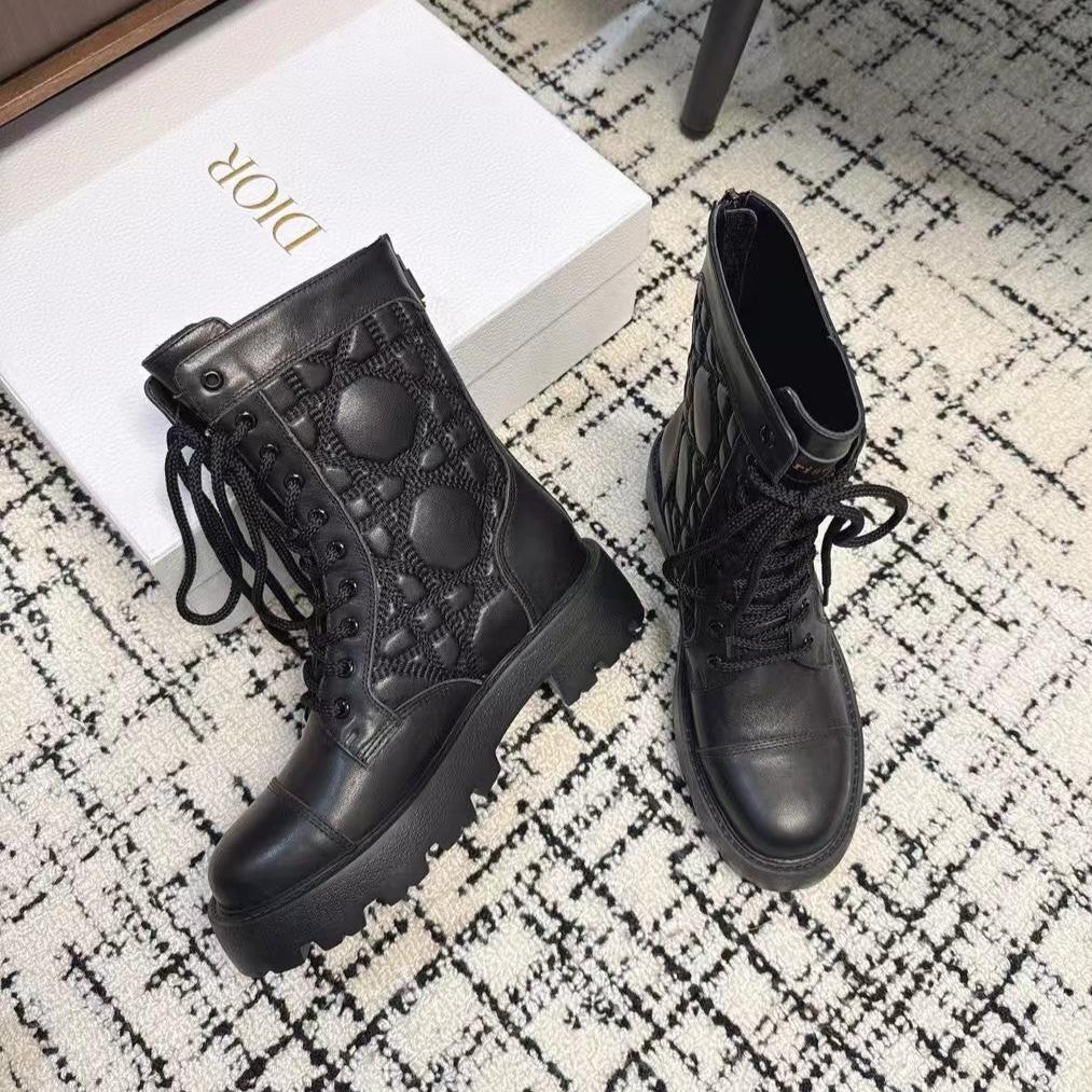 Luxury DiorD-Unit Ankle Boot Plain Black Calfskin