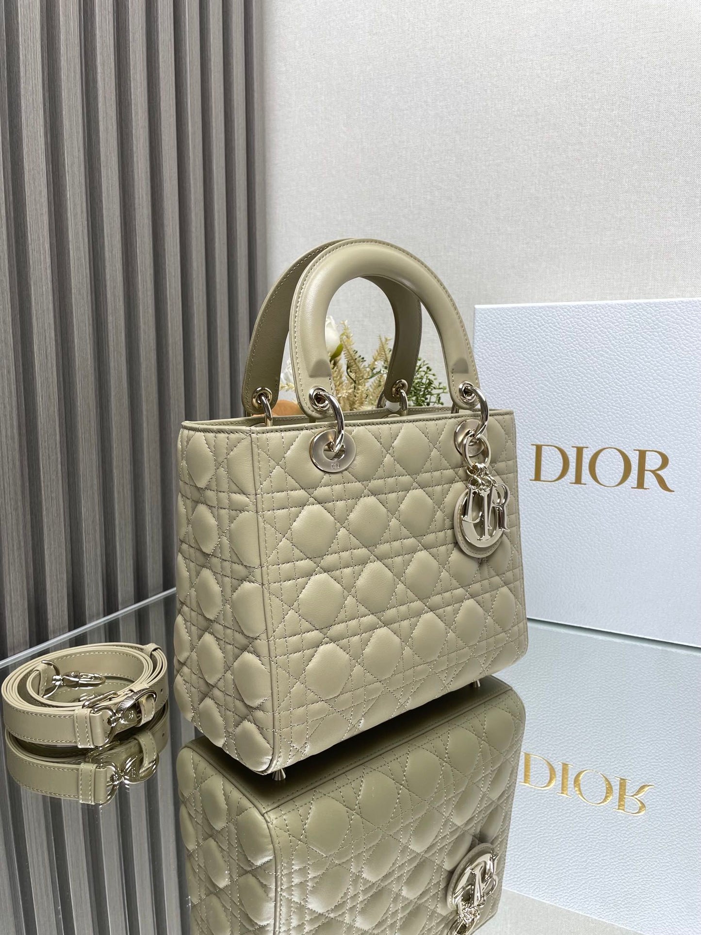 Luxury Diormedium lady 24 mesquite lambskin silver hardware
