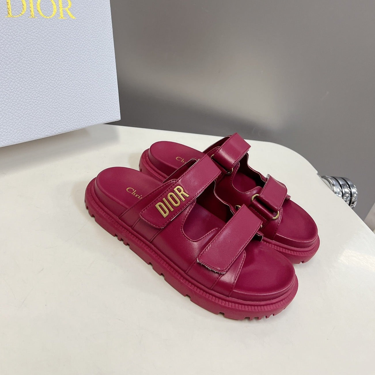 Luxury Dior DIORact dad sandal mule burgundy lambskin