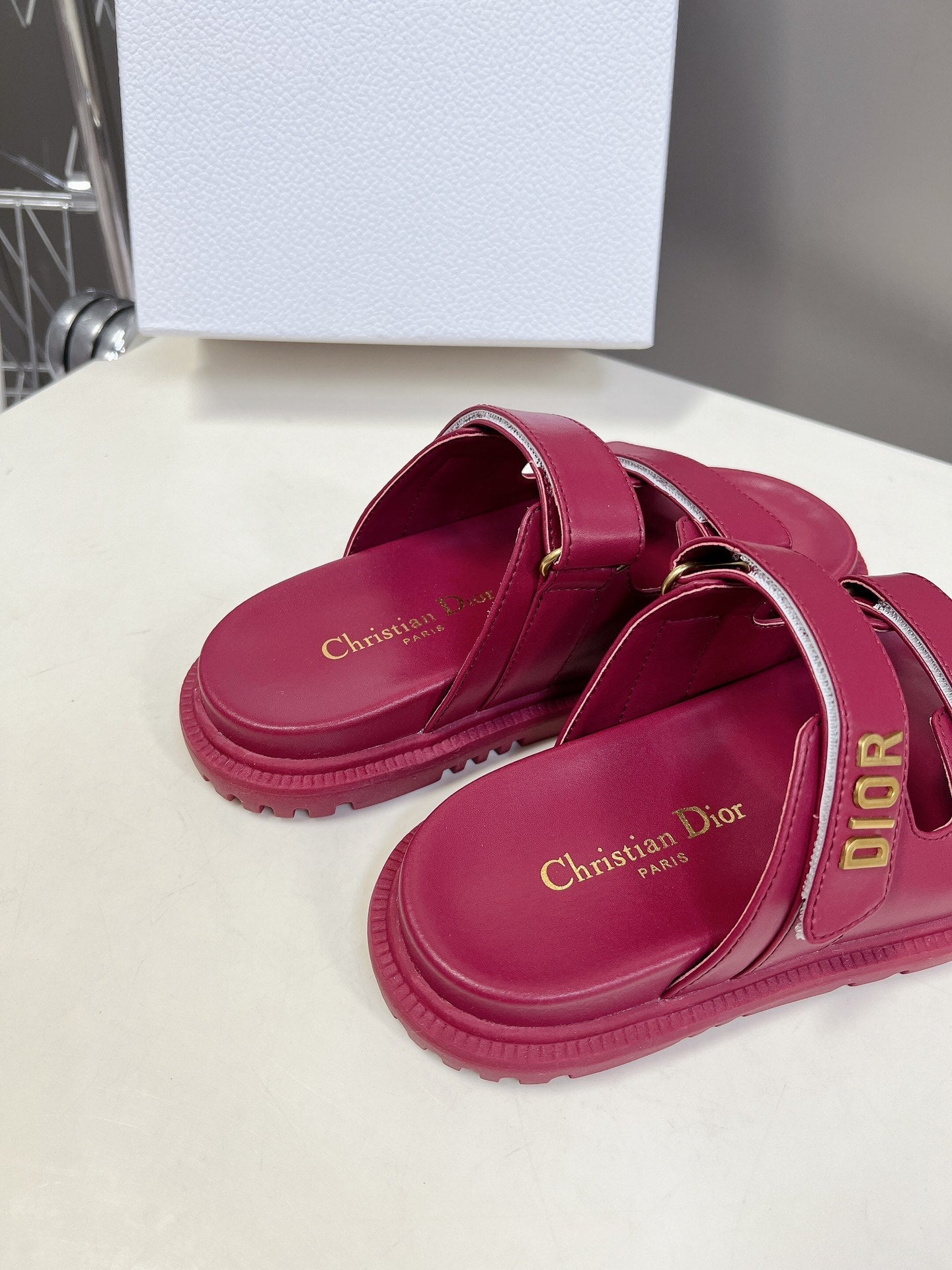Luxury Dior DIORact dad sandal mule burgundy lambskin