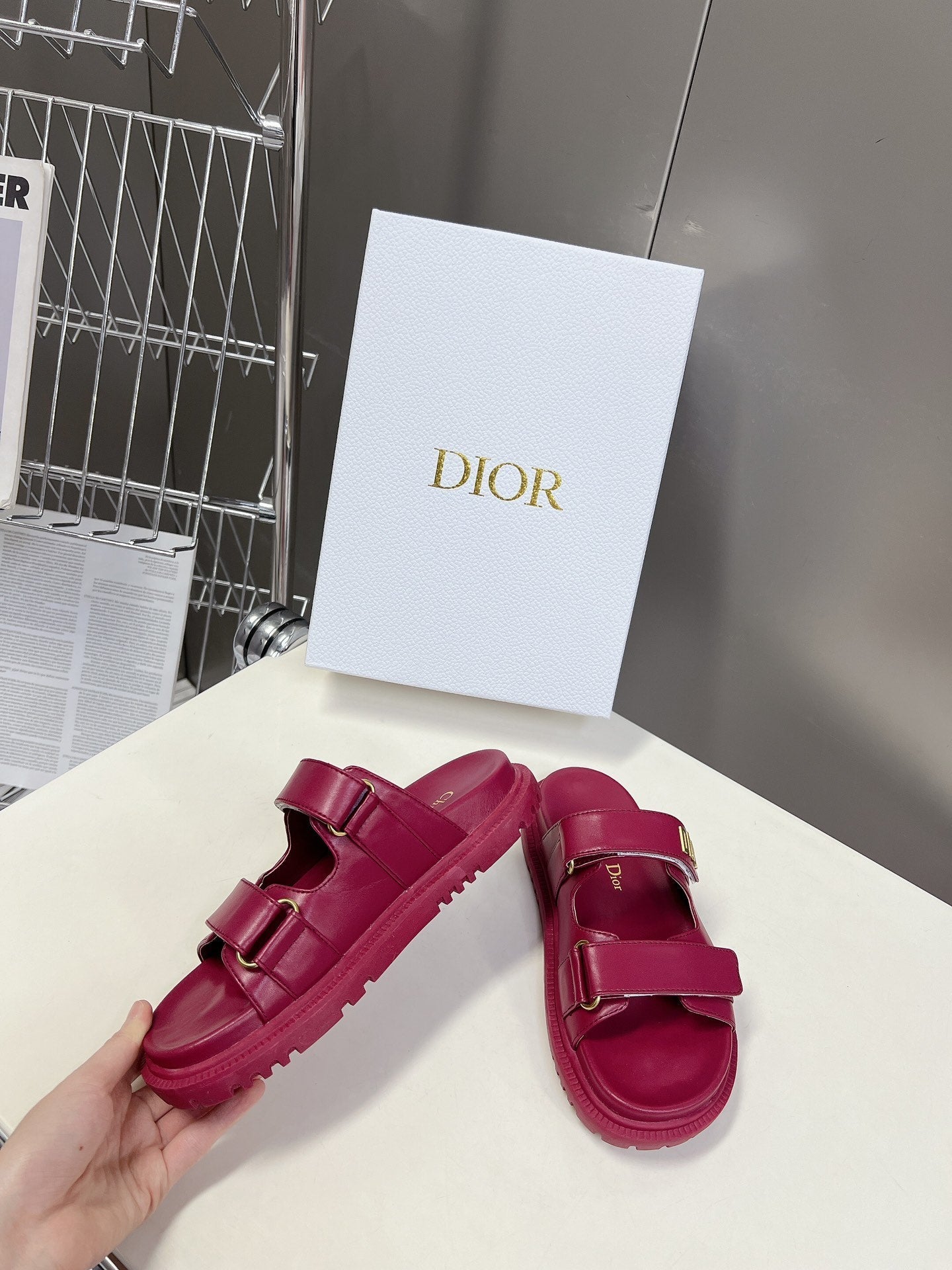 Luxury Dior DIORact dad sandal mule burgundy lambskin