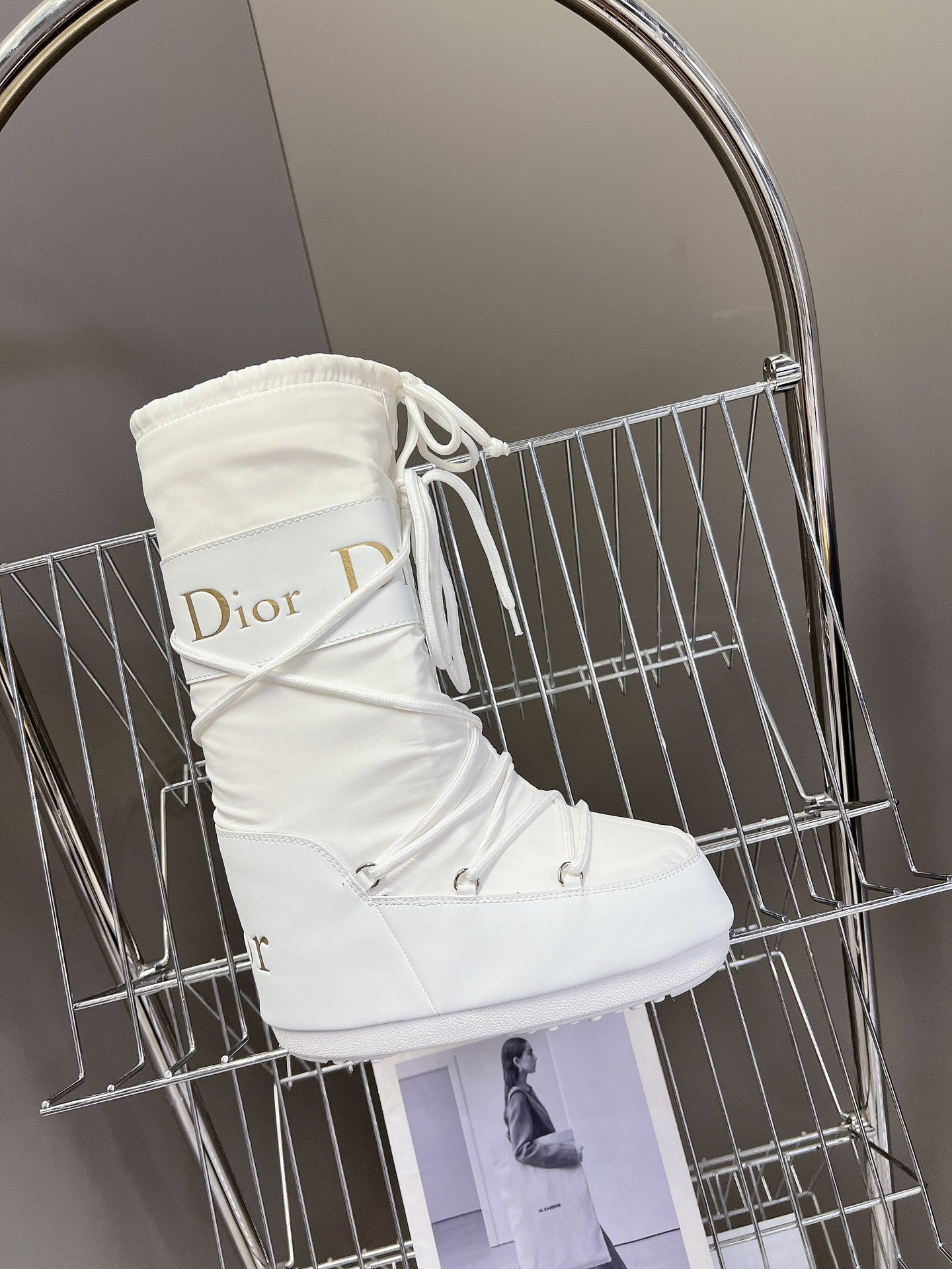 Luxury DiorShort Boots 60mm In White Cowhide 989712