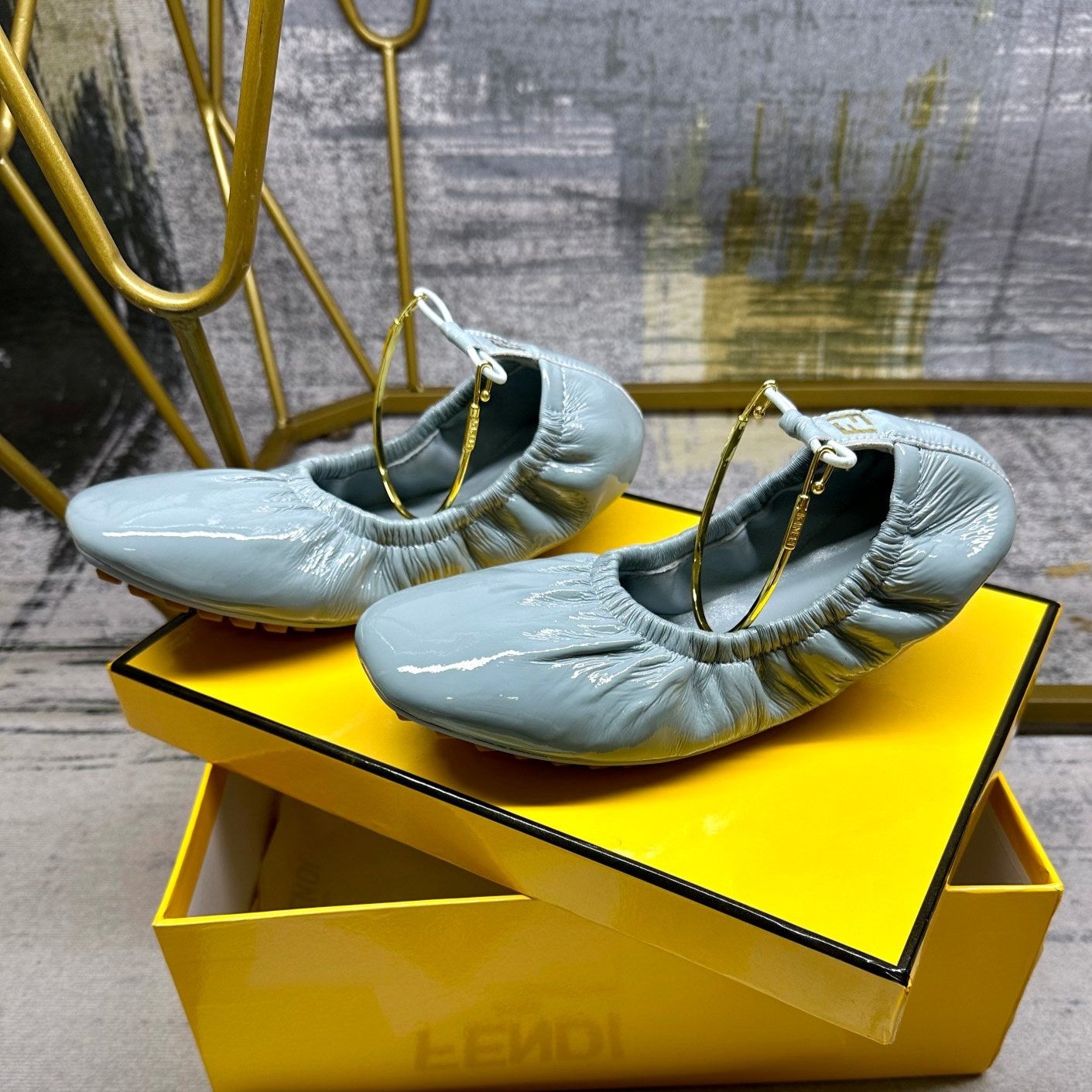 Luxury FendiLuxury FendiFILO BALLET IN SAPHIRE BLUE LAMBSKIN WITH GOLD HARDWARE