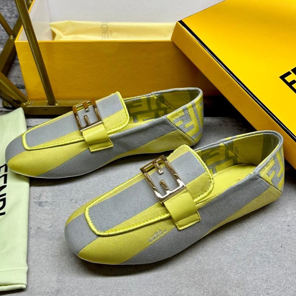 Luxury FendiLuxury FendiBAGUETTE LOAFERS IN GREY MIX LEMON YELLOW CANVAS GOLD HARDWARE