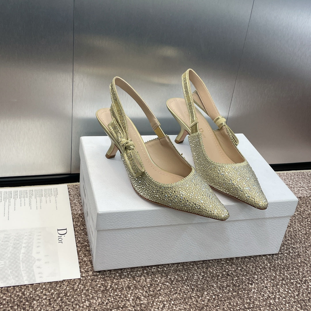 Luxury Diorslingback pump 65 gold green calfskin resin pearl