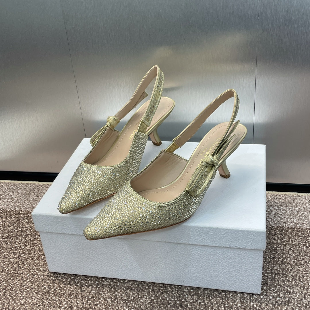 Luxury Diorslingback pump 65 gold green calfskin resin pearl