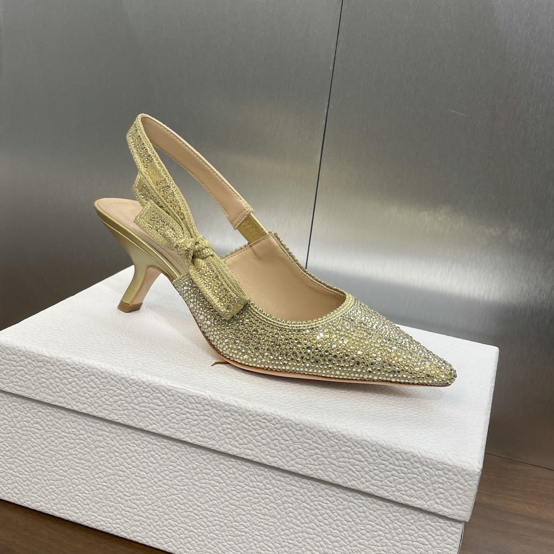 Luxury Diorslingback pump 65 gold green calfskin resin pearl