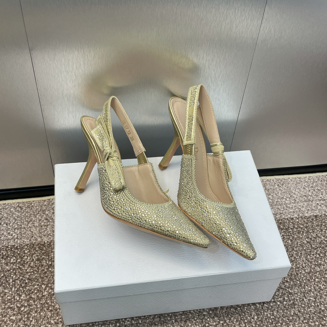 Luxury Diorslingback pump 95 gold green calfskin resin pearl