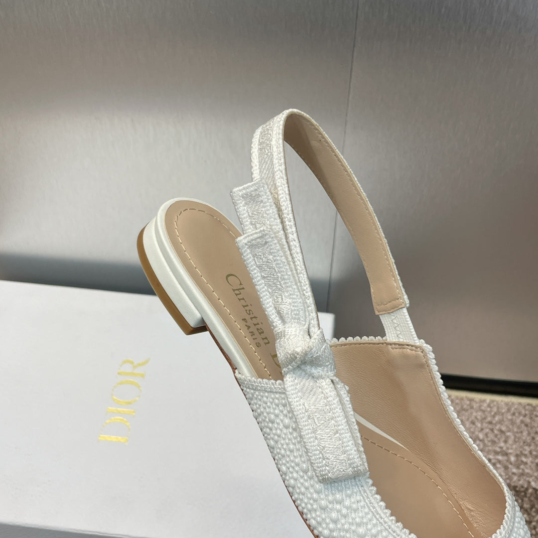Luxury Diorslingback flat embroidered cotton white calfskin resin pearl