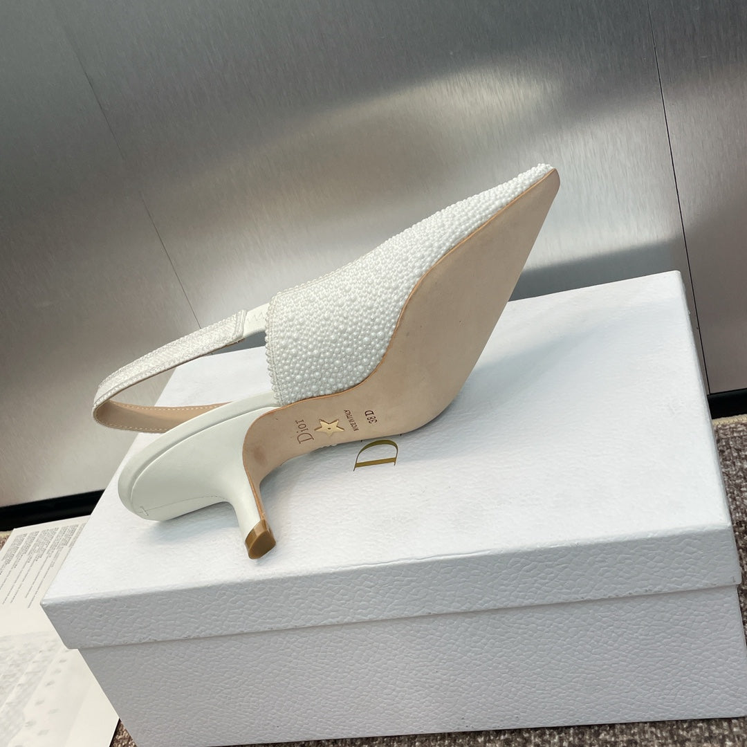Luxury Diorslingback pump 65 embroidered cotton white calfskin resin pearl