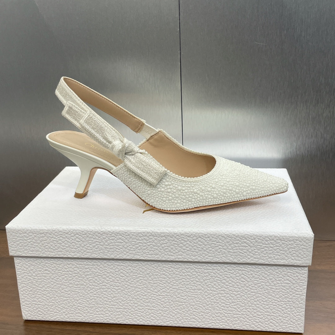 Luxury Diorslingback pump 65 embroidered cotton white calfskin resin pearl