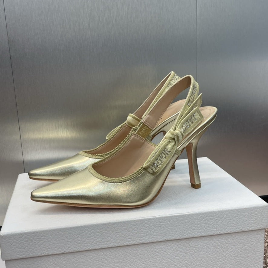 Luxury Diorslingback pump 95 gold green cakfskin