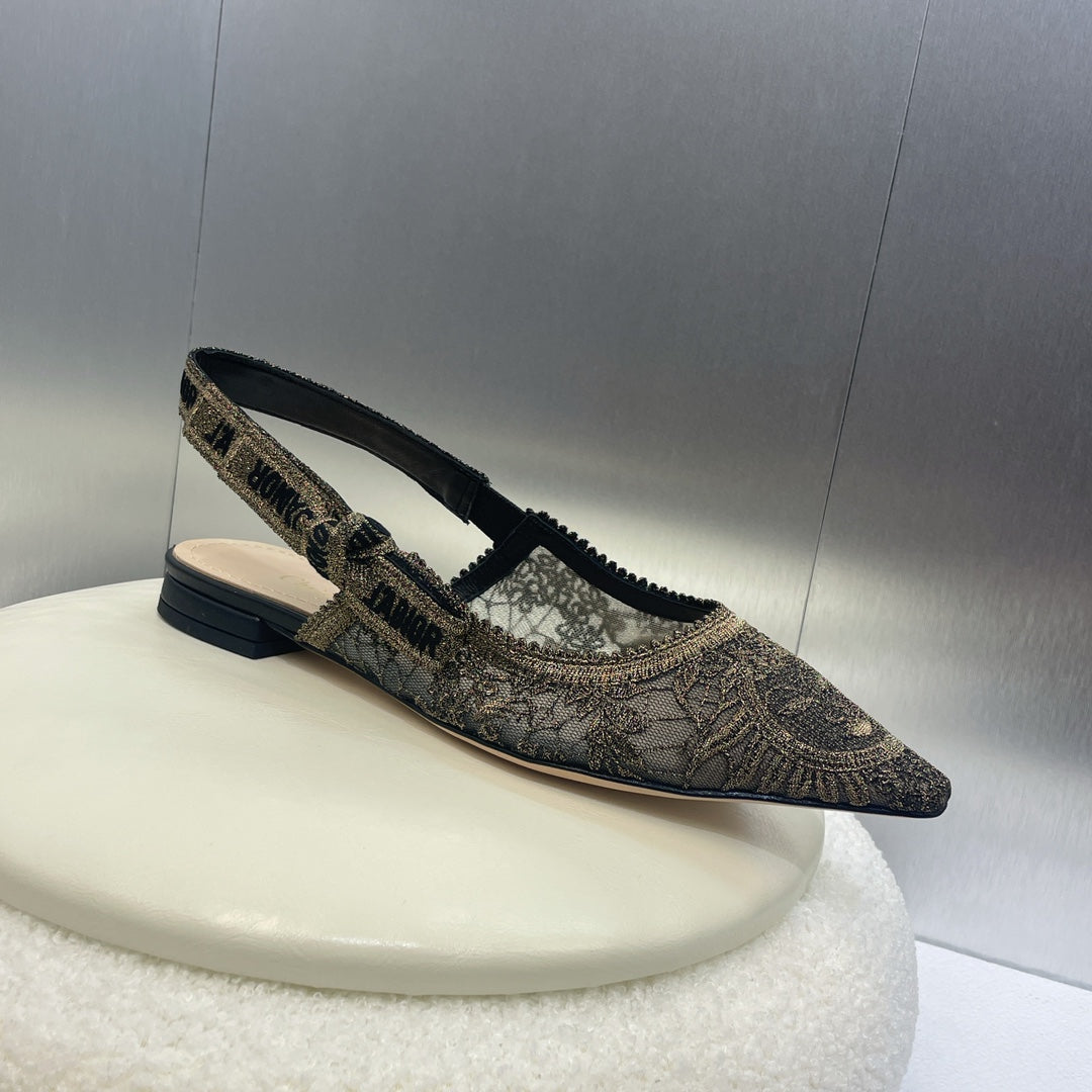 Luxury Diorslingback flat transparent mesh embroidered black sun motif