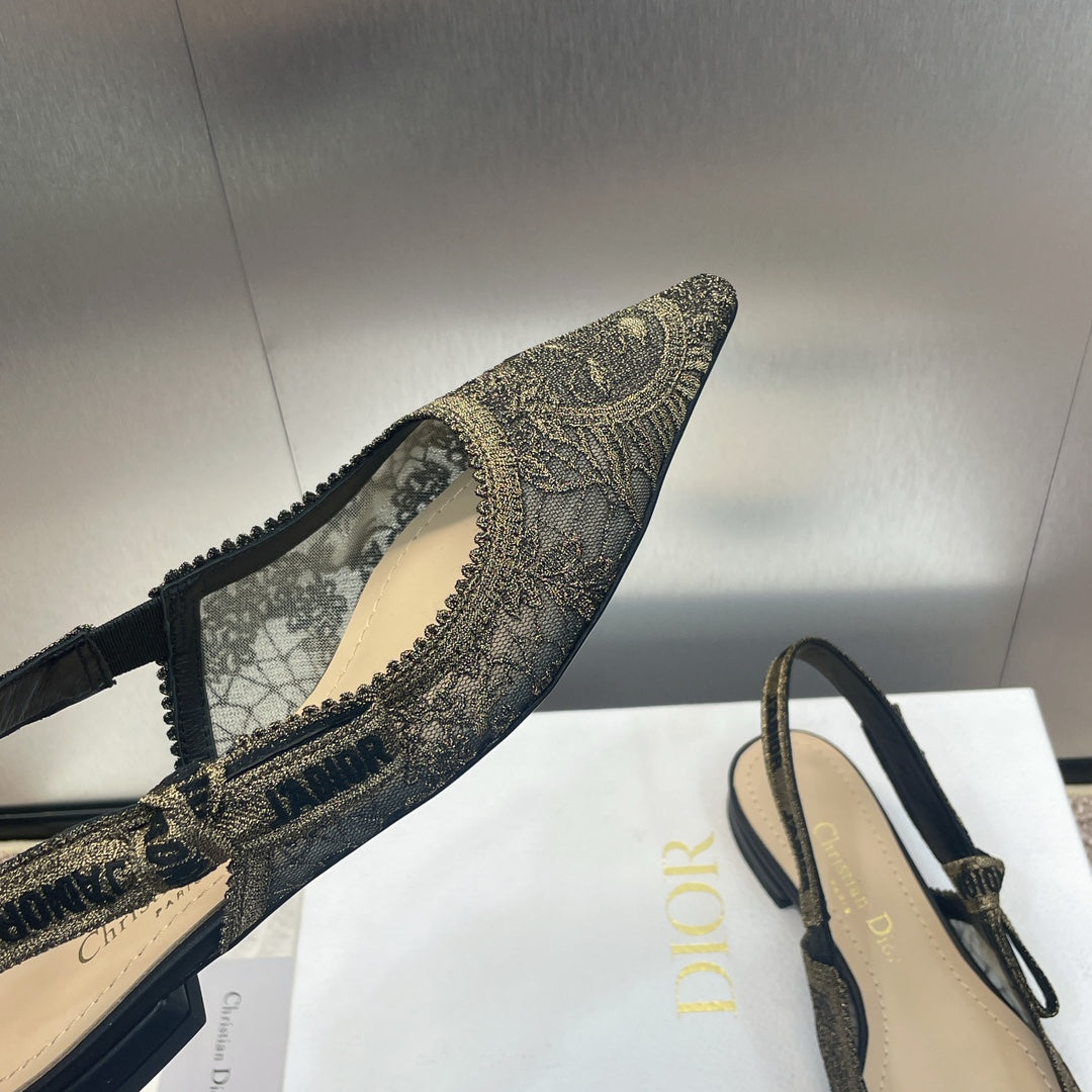 Luxury Diorslingback flat transparent mesh embroidered black sun motif