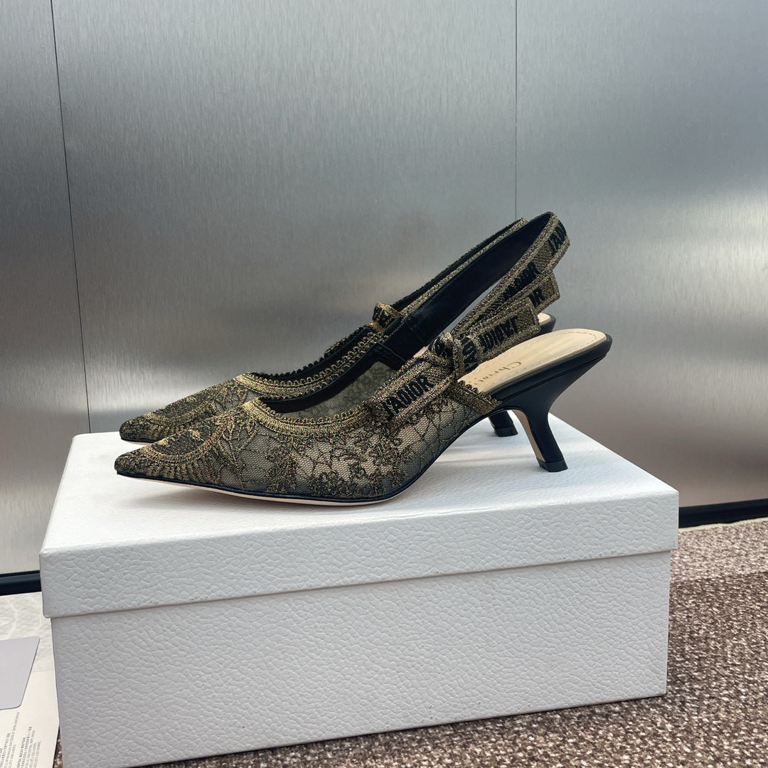 Luxury Diorslingback pump 65 transparent mesh embroidered black sun motif