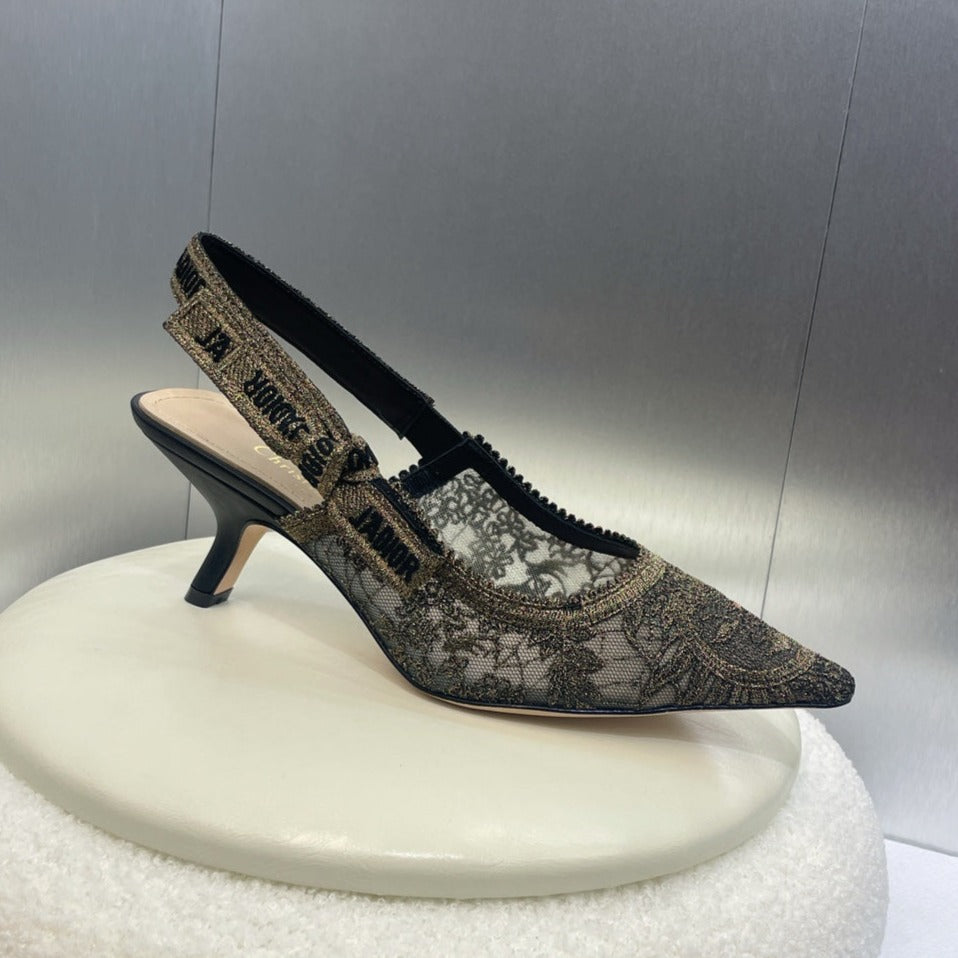 Luxury Diorslingback pump 65 transparent mesh embroidered black sun motif