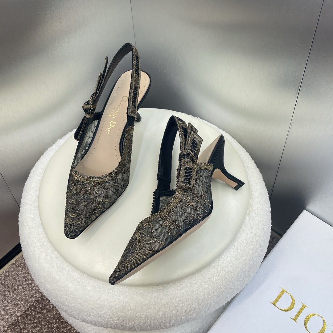 Luxury Diorslingback pump 65 transparent mesh embroidered black sun motif