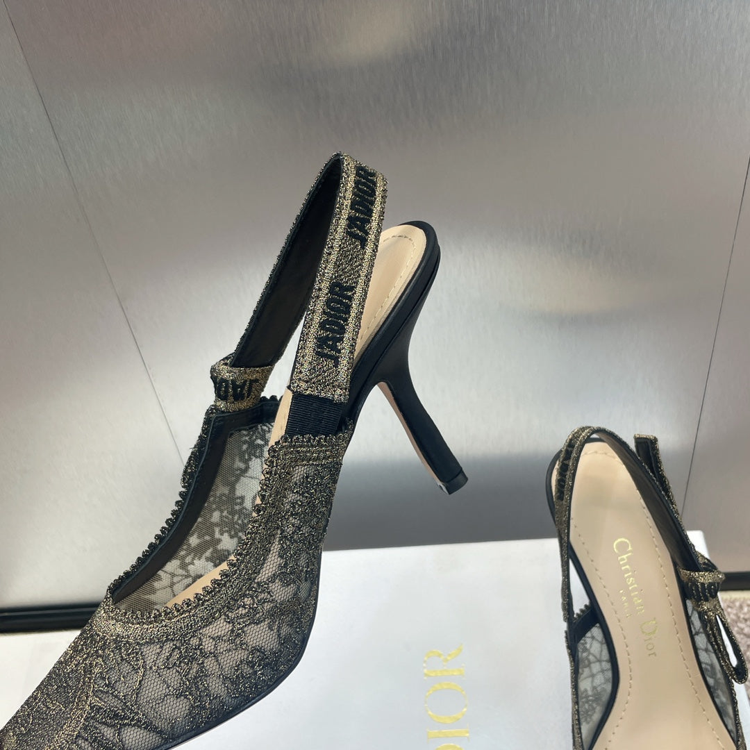 Luxury Diorslingback pump 95 transparent mesh embroidered black sun motif