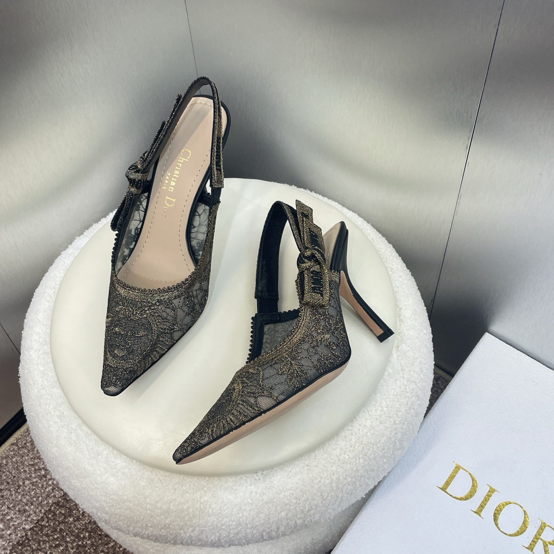 Luxury Diorslingback pump 95 transparent mesh embroidered black sun motif