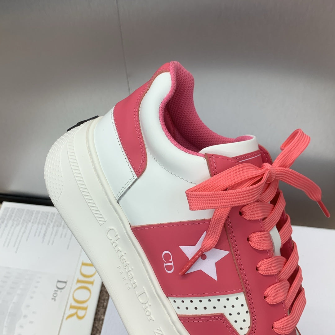 Luxury DiorStar Platform Sneaker 35mm Coral Pink Calfskin
