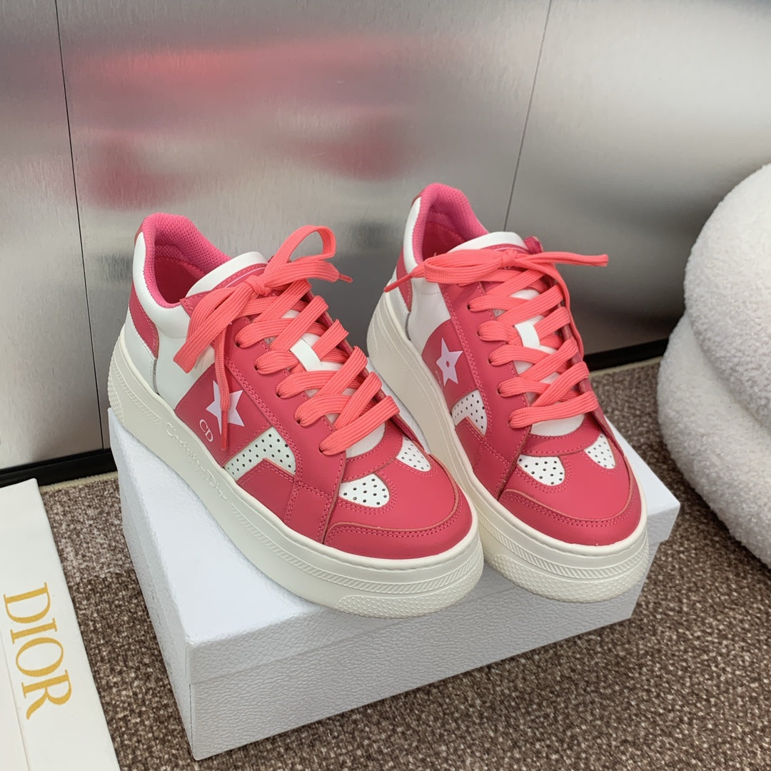 Luxury DiorStar Platform Sneaker 35mm Coral Pink Calfskin