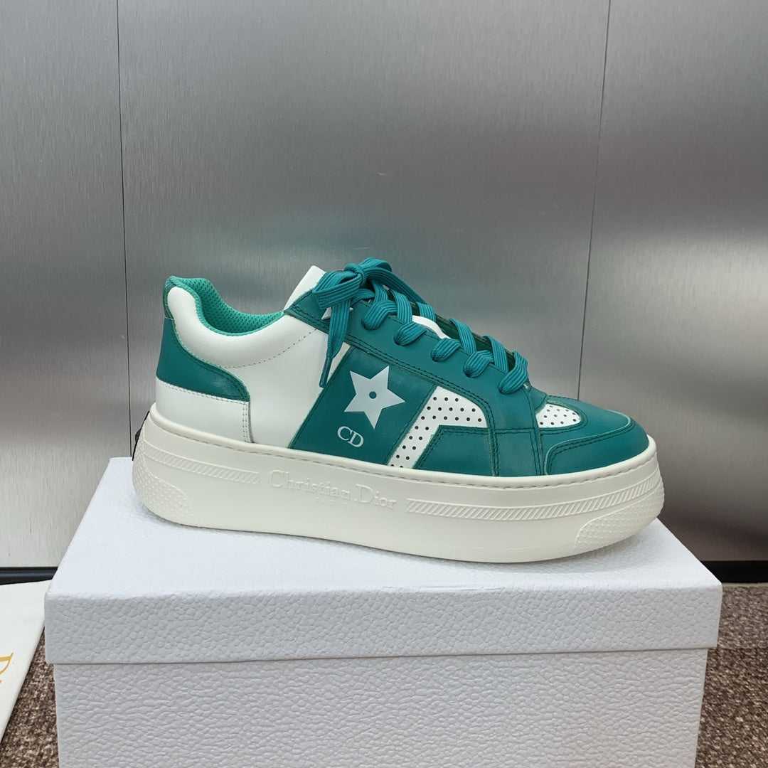 Luxury DiorStar Platform Sneaker 35mm Emerald Green Calfskin