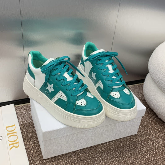 Luxury DiorStar Platform Sneaker 35mm Emerald Green Calfskin