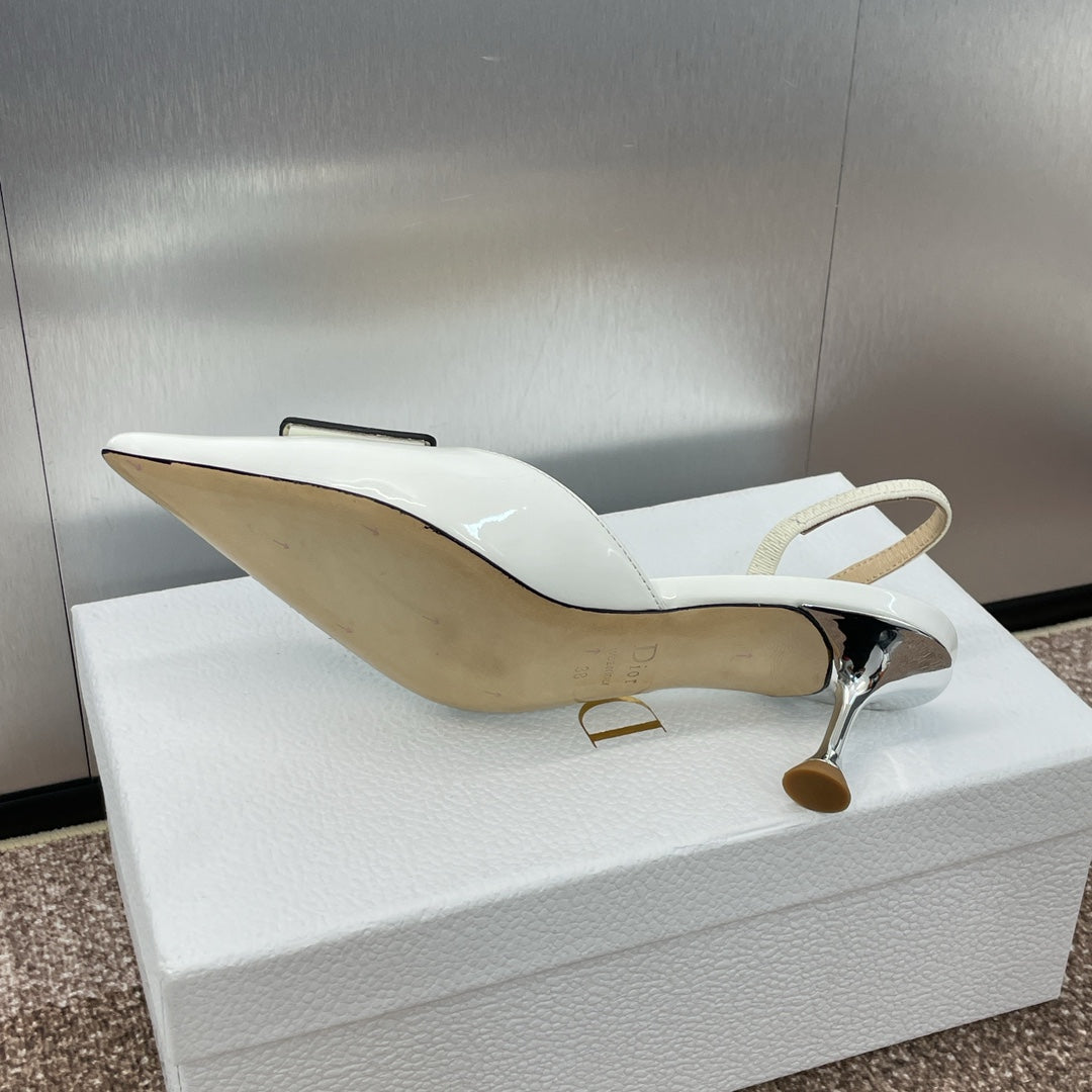 Luxury DiorSlingback 65mm Glossy White Cowhide