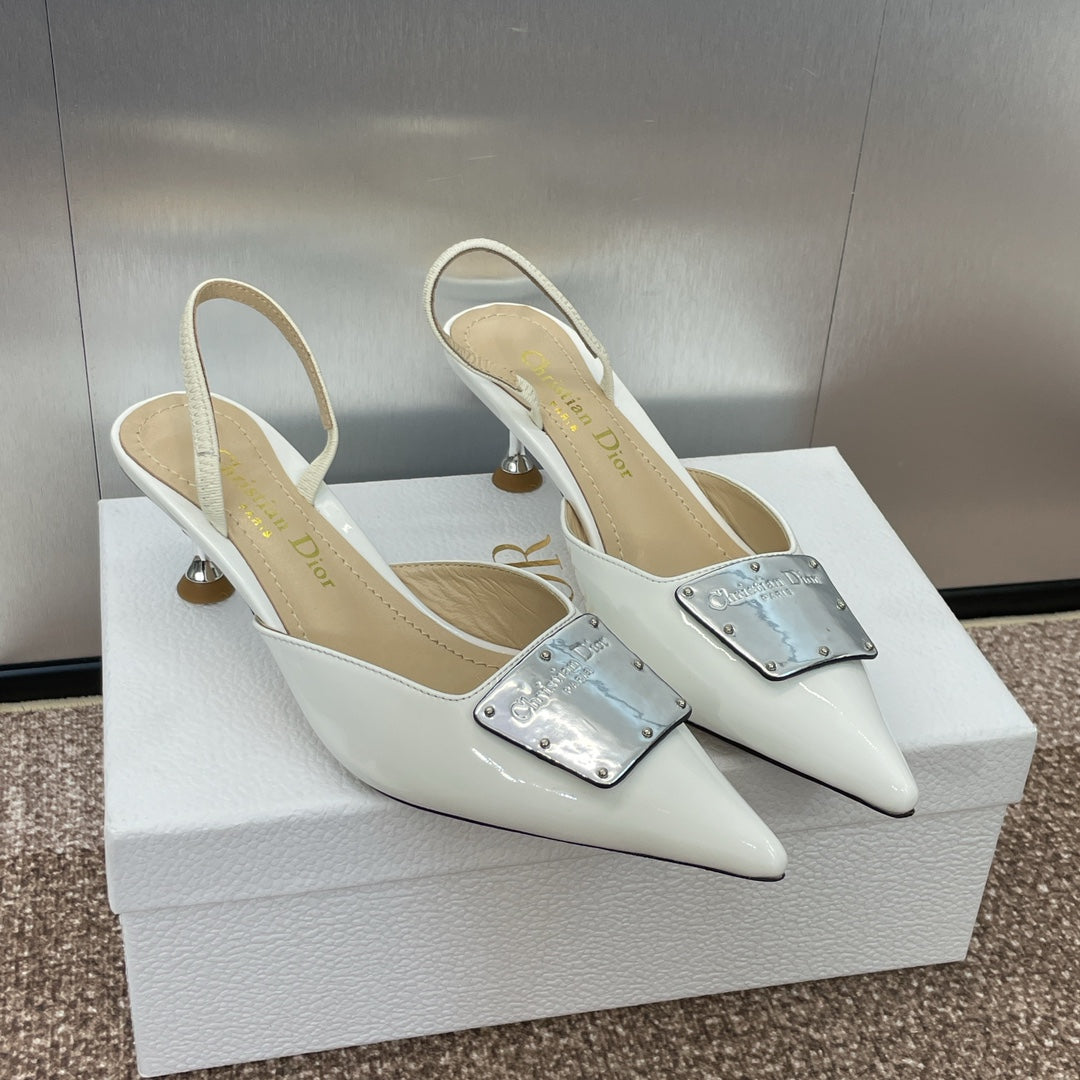 Luxury DiorSlingback 65mm Glossy White Cowhide