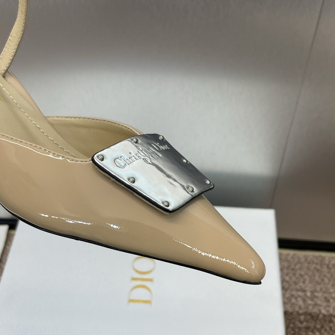 Luxury DiorSlingback 65mm Glossy Beige Cowhide