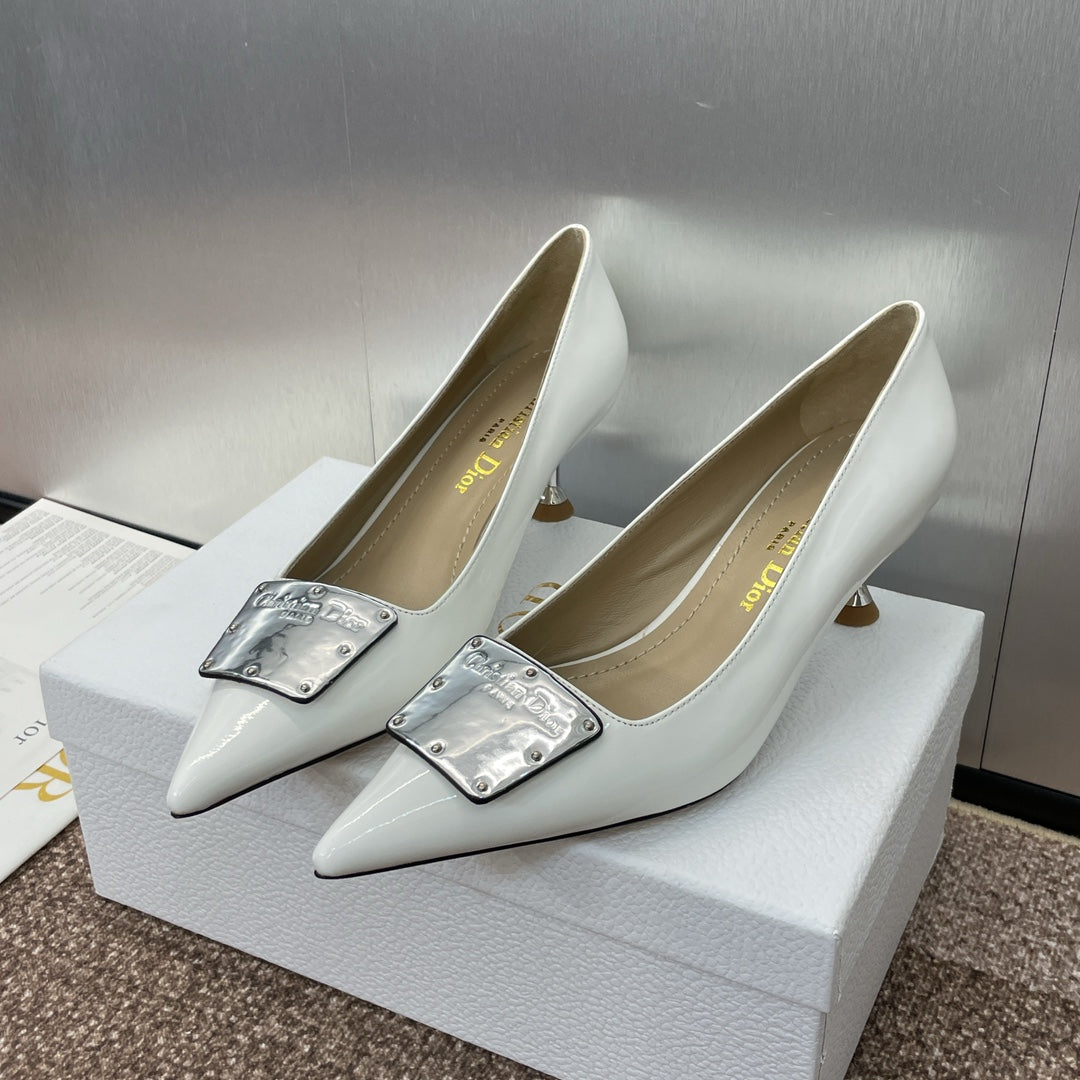Luxury DiorPumps 65mm Glossy White Cowhide