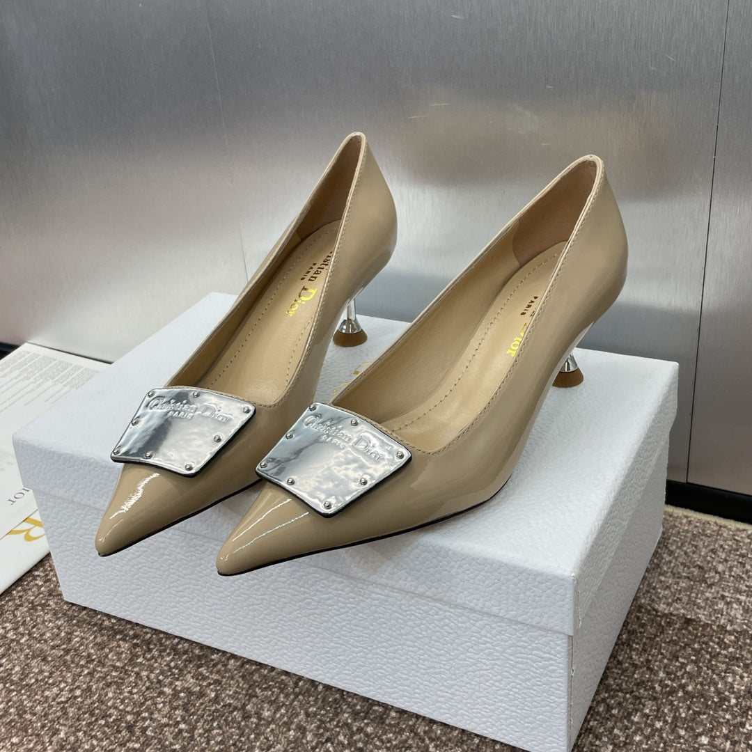 Luxury DiorPumps 65mm Glossy Beige Cowhide