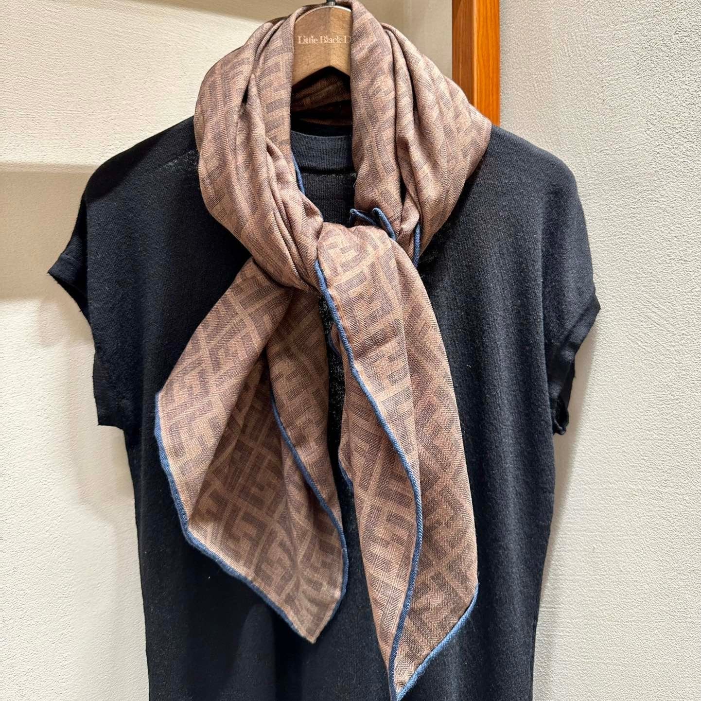Luxury FendiFF SHAWL 185 CM IN COFFEE BROWN SILK AND WOOL WITH BLUE BORDER 413672