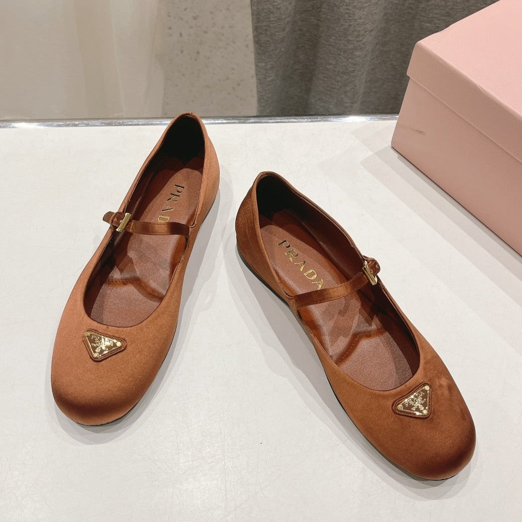 Luxury PradaSATIN BALLERINAS BROWN