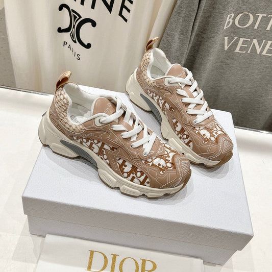 Luxury DiorVibe Sneaker Beige Brown Polyester Mesh Fabric And Cowhide