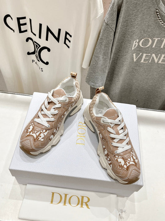 Luxury DiorVibe Sneaker Beige Brown Polyester Mesh Fabric And Cowhide