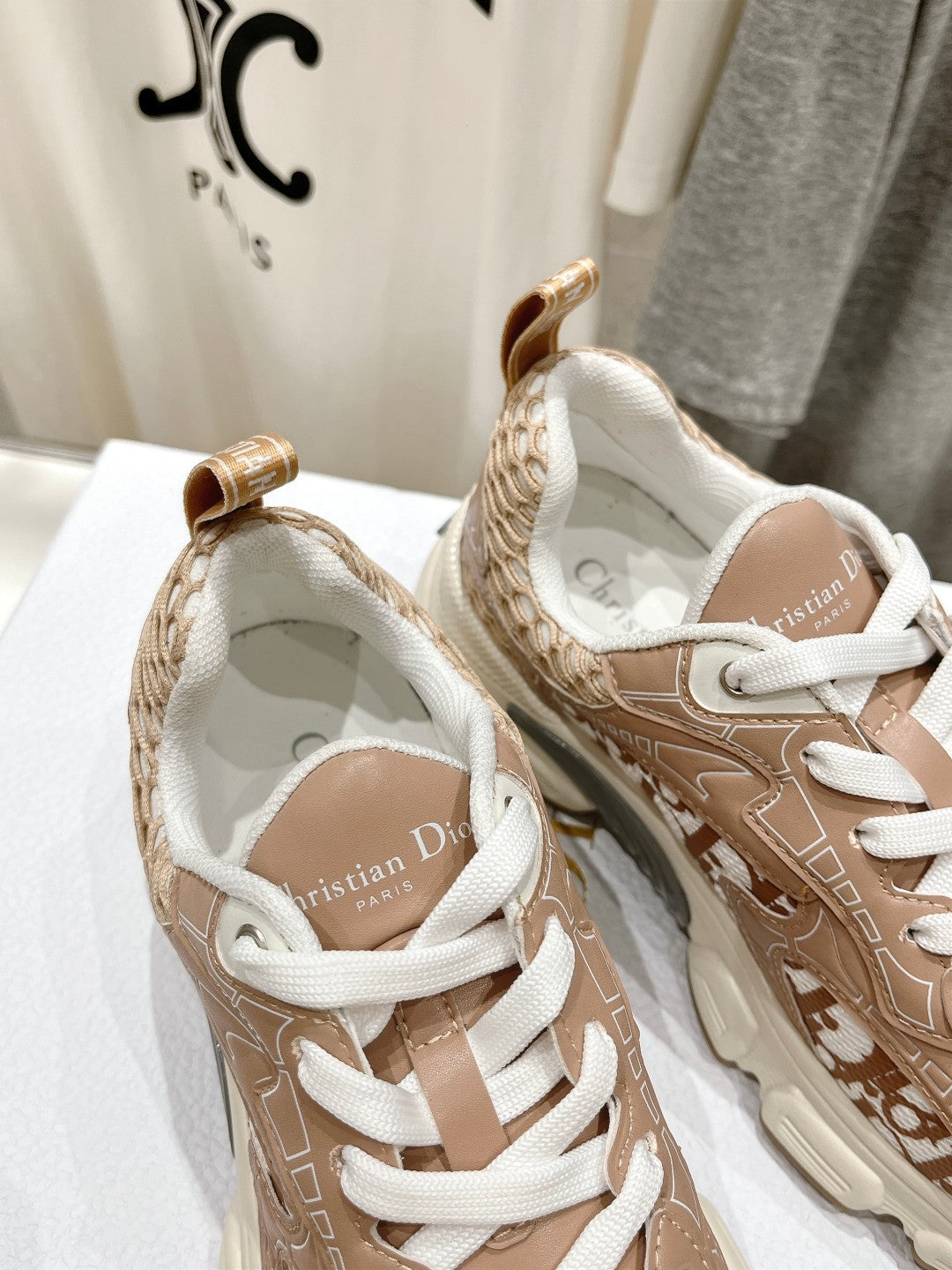Luxury DiorVibe Sneaker Beige Brown Polyester Mesh Fabric And Cowhide