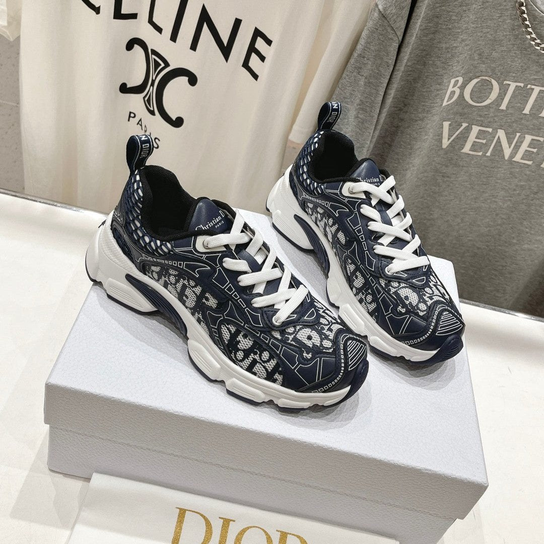 Luxury DiorVibe Sneaker Charcoal Blue Polyester Mesh Fabric And Cowhide