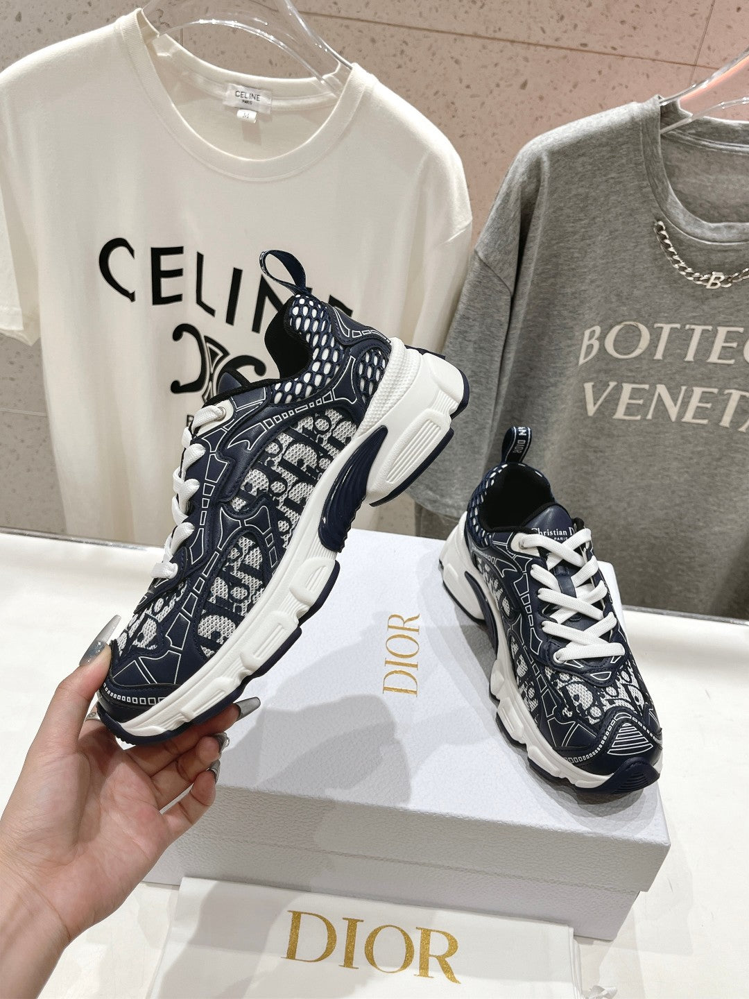 Luxury DiorVibe Sneaker Charcoal Blue Polyester Mesh Fabric And Cowhide