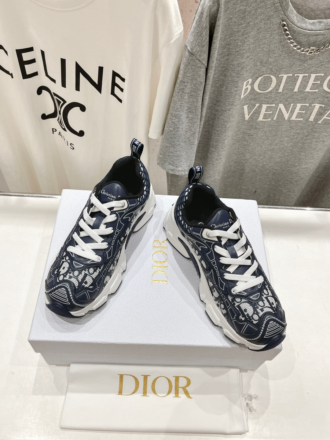 Luxury DiorVibe Sneaker Charcoal Blue Polyester Mesh Fabric And Cowhide