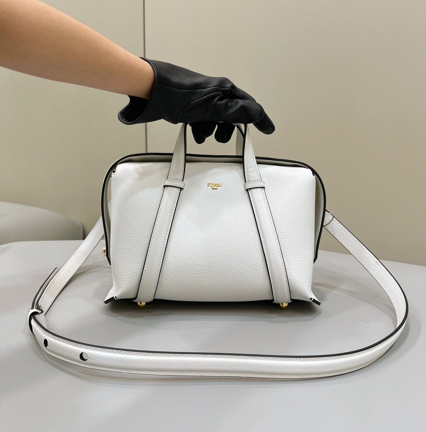 Luxury FendiLuxury Fendi27 BAG IN WHITE CALFSKIN WITH GOLD HARDWARE