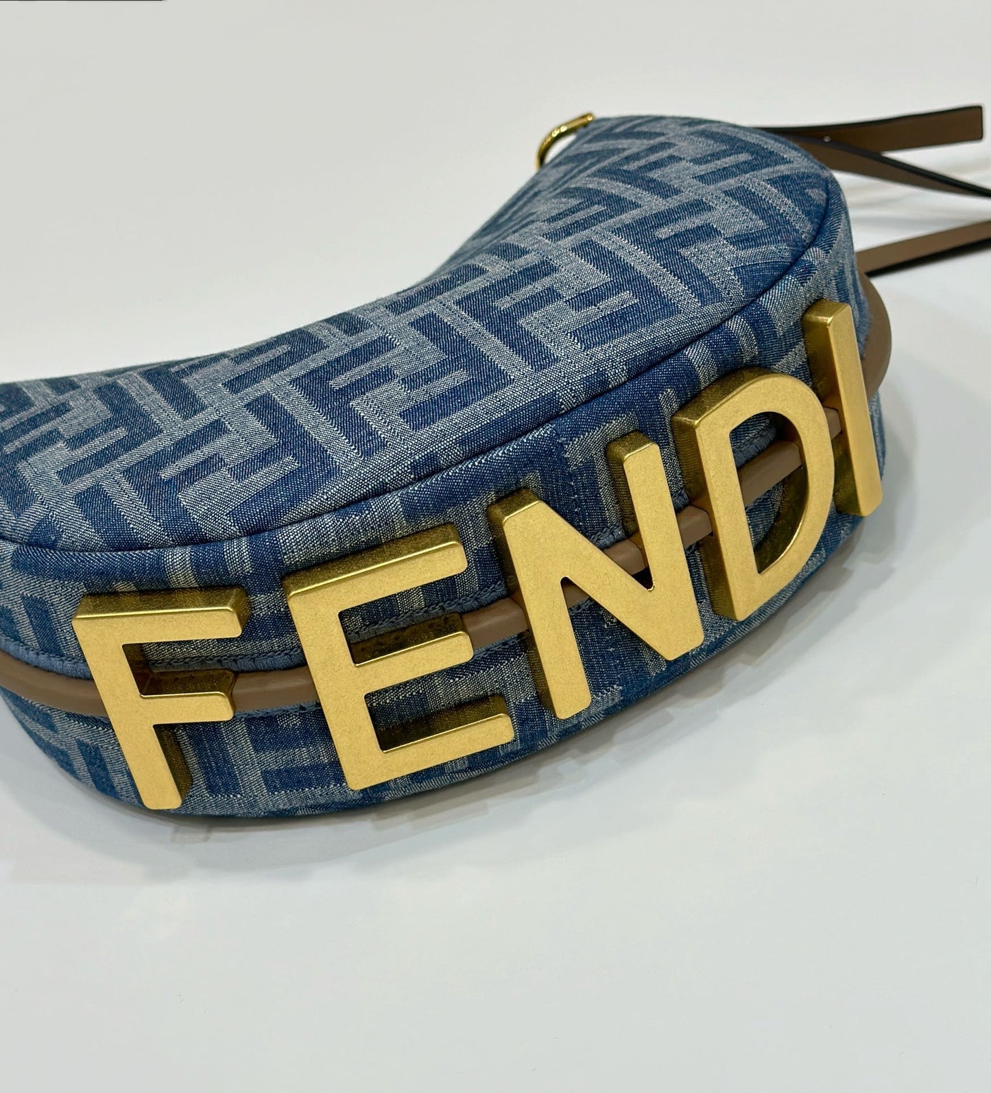 Luxury FendiFENDIGRAPHY MINI 20 BAG IN AEGEAN BLUE DENIM FABRIC WITH GOLD HARDWARE