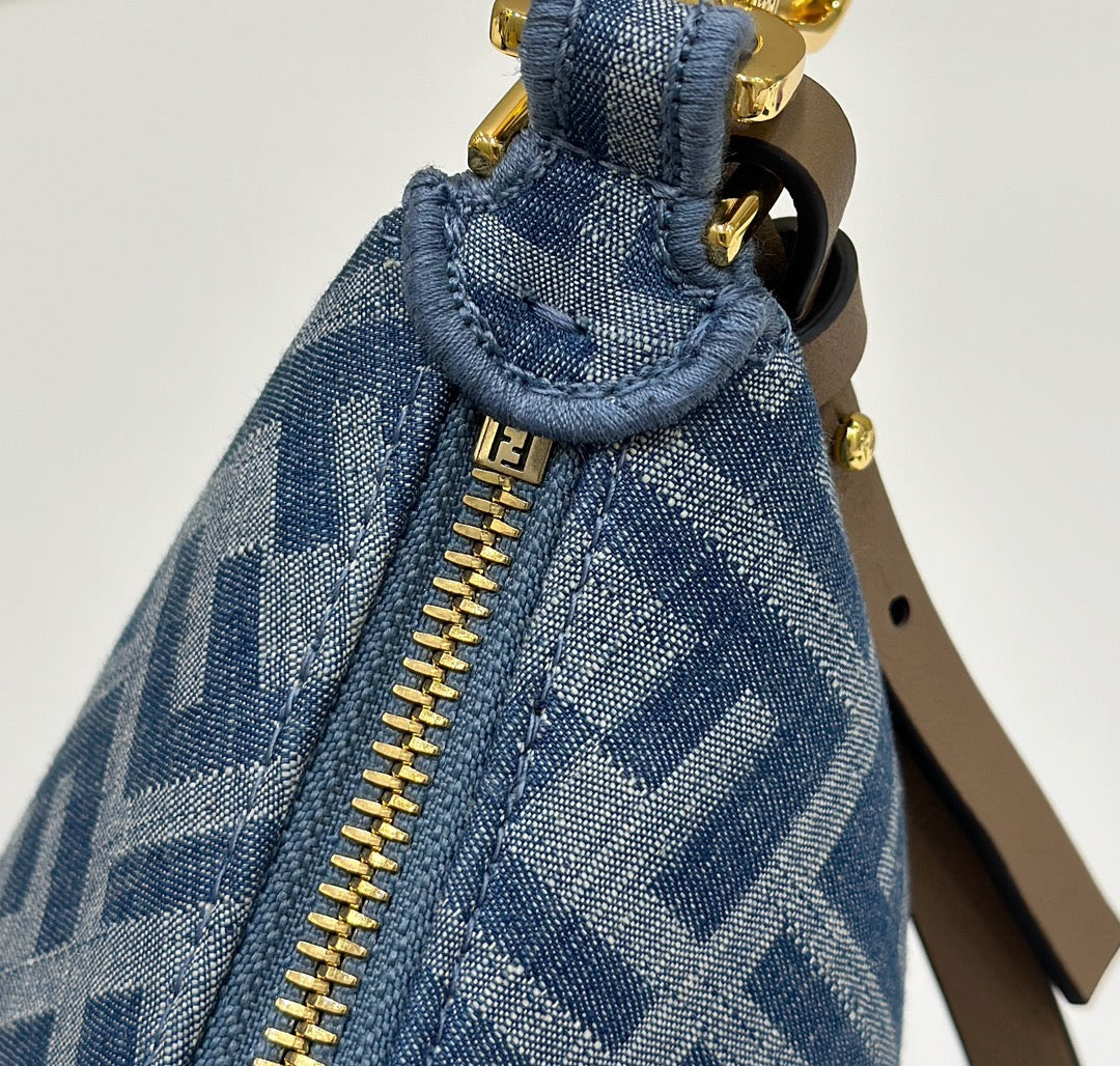 Luxury FendiFENDIGRAPHY MINI 20 BAG IN AEGEAN BLUE DENIM FABRIC WITH GOLD HARDWARE