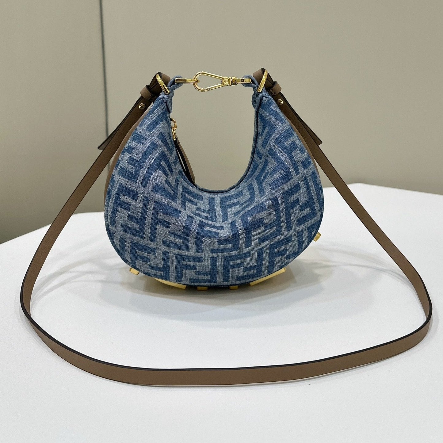 Luxury FendiFENDIGRAPHY MINI 20 BAG IN AEGEAN BLUE DENIM FABRIC WITH GOLD HARDWARE