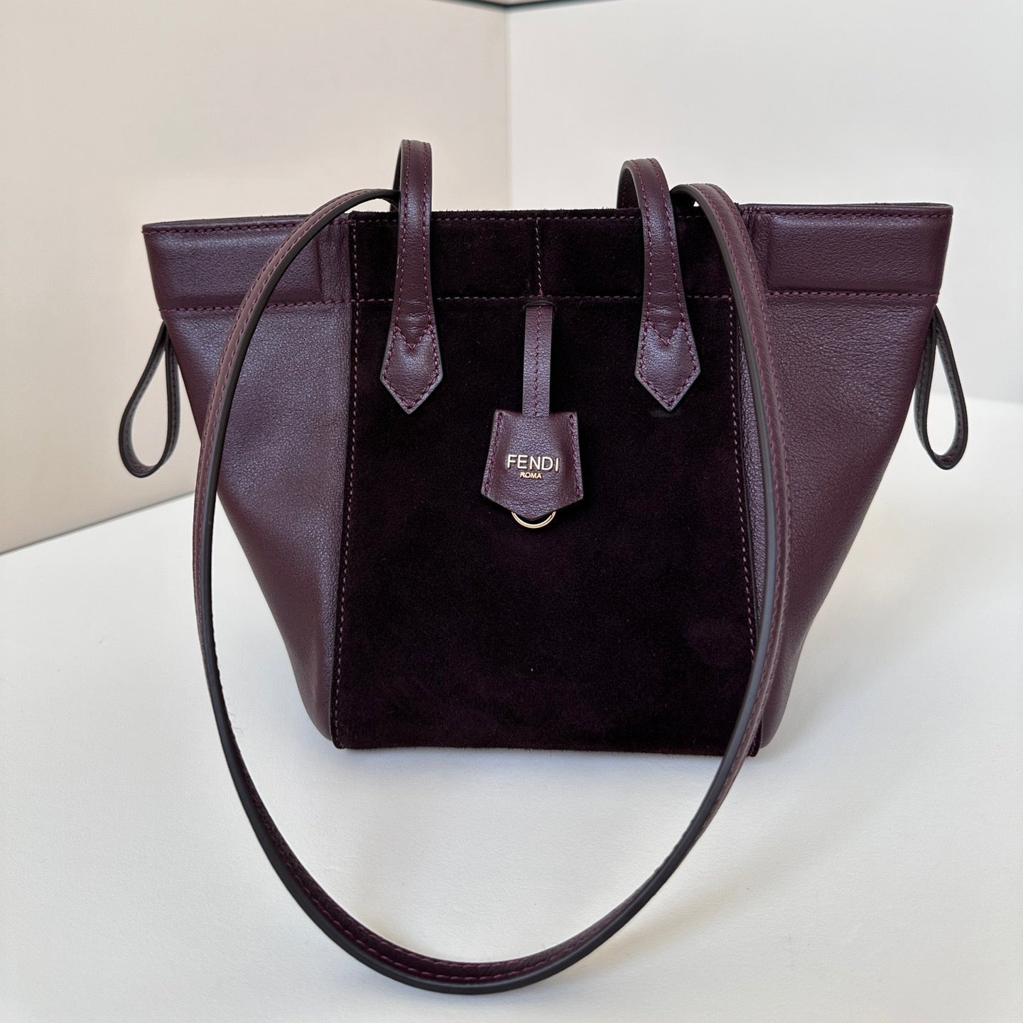 Luxury FendiORIGAMI MINI 19 IN WINE RED LAMBSKIN AND SUEDE