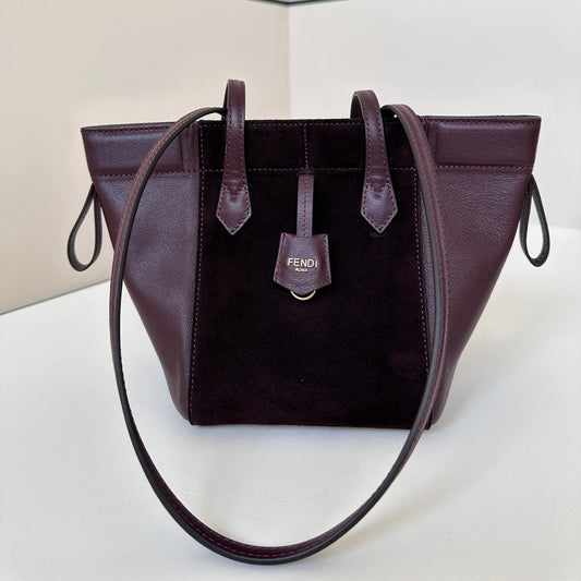 Luxury FendiORIGAMI MINI 19 IN WINE RED LAMBSKIN AND SUEDE